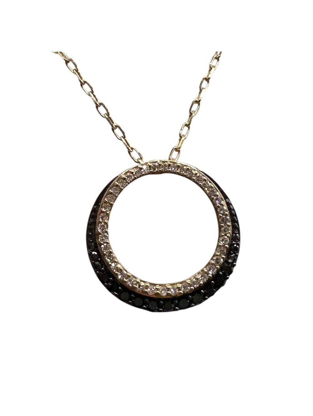 Black Diamond Circle Necklace 10K Yellow Gold 0.25ctw GH SI 18in